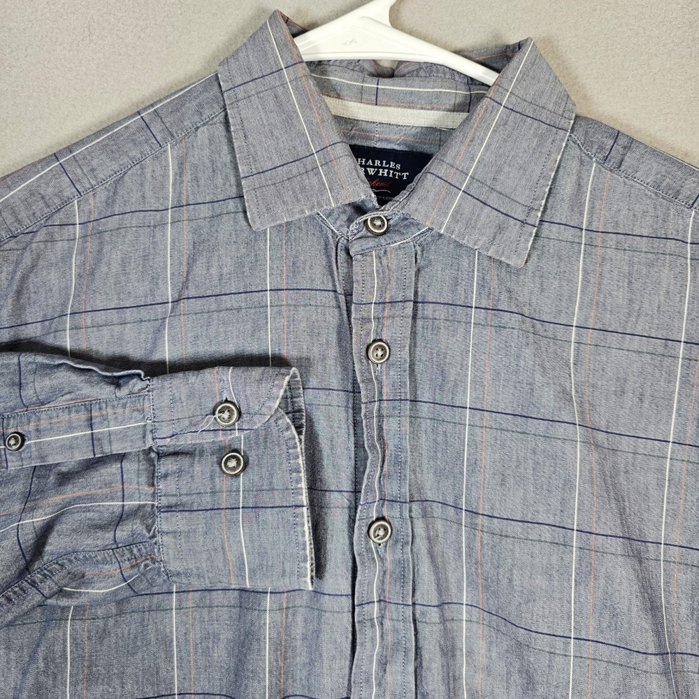 Charles Tyrwhitt Button Up Mens Medium Blue Slim Fit Windowpane Weekend Shirt